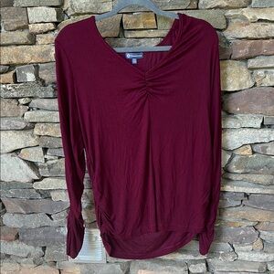 Democracy Red Ruched Long Sleeve Blouse
